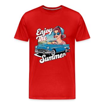 Convertible woman Enjoy the Summer 1950s 1960s - Men's Premium Organic T-Shirt - red - Front - Damien (186cm)