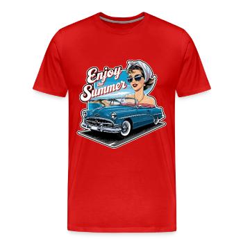 Convertible woman Enjoy the Summer 1950s 1960s - Men's Premium Organic T-Shirt - red - Front - Damien (186cm)