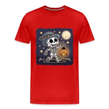 Squelette mignon avec citrouille lanterne Halloween - T-shirt bio Premium Homme - rouge - Devant - Damien (186cm)