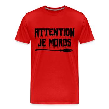 attention je mords - T-shirt bio Premium Homme - rouge - Devant - Damien (186cm)