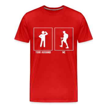 Ihr Ehemann - Ich - Wandernd Links - Männer Premium Bio T-Shirt - Rot - Vorne - Damien (186cm)
