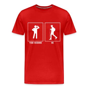 Ihr Ehemann - Ich - Wanderung Links - Männer Premium Bio T-Shirt - Rot - Vorne - Damien (186cm)