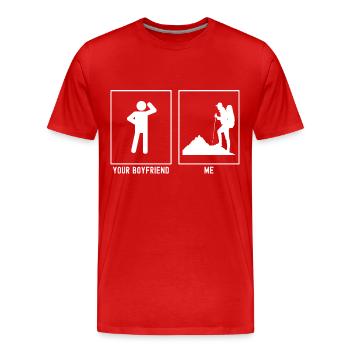 Dein Freund - Ich - Wandernd Links - Männer Premium Bio T-Shirt - Rot - Vorne - Damien (186cm)