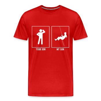 Votre fils - Mon fils - Escalade Descente en rappel - T-shirt bio Premium Homme - rouge - Devant - Damien (186cm)