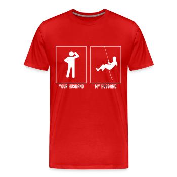 Votre mari - Mon mari - Descente en rappel - T-shirt bio Premium Homme - rouge - Devant - Damien (186cm)