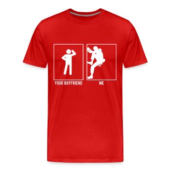 Dein Freund - Ich - Klettern Links - Männer Premium Bio T-Shirt - Rot - Vorne - Damien (186cm)
