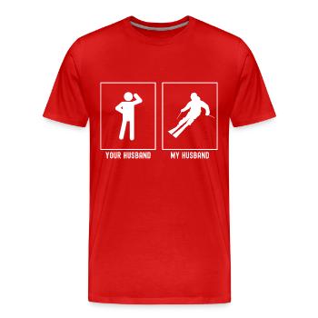 Your Husband - My Husband - Skiing Fun - Men's Premium Organic T-Shirt - red - Front - Damien (186cm)
