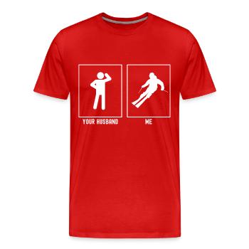 Your husband - me - Fast skiing - Men's Premium Organic T-Shirt - red - Front - Damien (186cm)