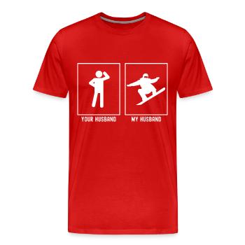 Your husband - My husband - Snowboarding uphill - Men's Premium Organic T-Shirt - red - Front - Damien (186cm)