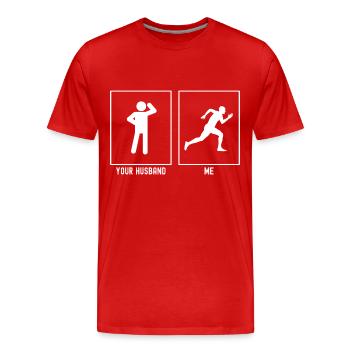 Votre mari - moi - Course en solo - T-shirt bio Premium Homme - rouge - Devant - Damien (186cm)