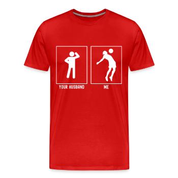 Her Husband - Me - Soccer Chest Throw - Men's Premium Organic T-Shirt - red - Front - Damien (186cm)