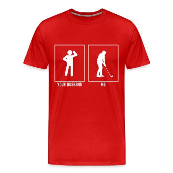 Her husband - me - golfer - Men's Premium Organic T-Shirt - red - Front - Damien (186cm)