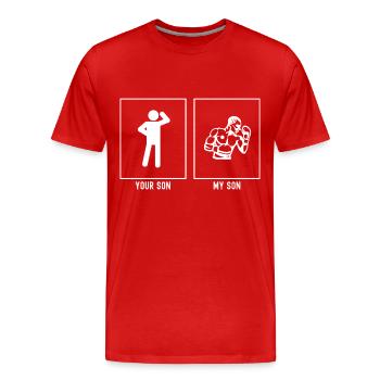 Votre fils - Mon fils - Boxe en position latérale - T-shirt bio Premium Homme - rouge - Devant - Damien (186cm)