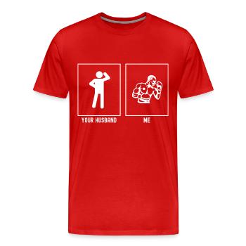 Son mari - Moi - Boxing Fighter Block - T-shirt bio Premium Homme - rouge - Devant - Damien (186cm)