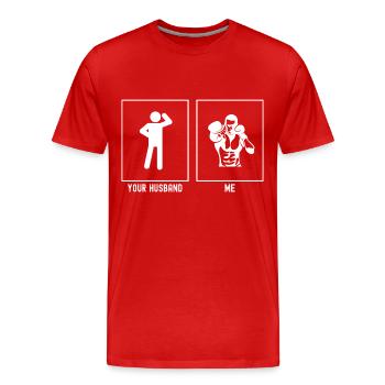 Son mari - Moi - Boxing Jab - T-shirt bio Premium Homme - rouge - Devant - Damien (186cm)
