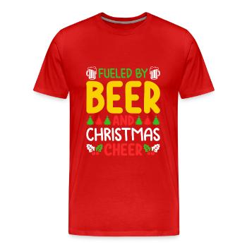 Alimenté par la bière et la joie de Noël - T-shirt bio Premium Homme - rouge - Devant - Damien (186cm)