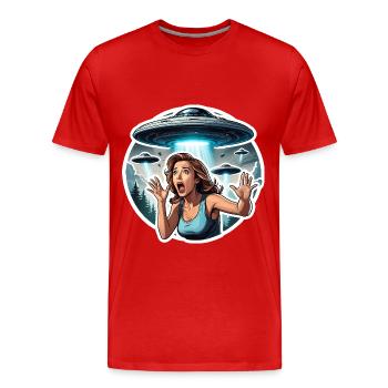 Alien Invasion : une femme qui court pour sauver sa vie - T-shirt bio Premium Homme - rouge - Devant - Damien (186cm)