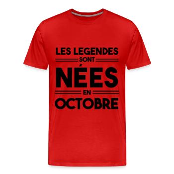 Les légendes sont nées en octobre - T-shirt bio Premium Homme - rouge - Devant - Damien (186cm)