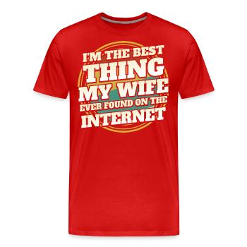 Gefunden von meiner Frau Humor Witz Paar - Männer Premium Bio T-Shirt - Rot - Vorne - Damien (186cm)