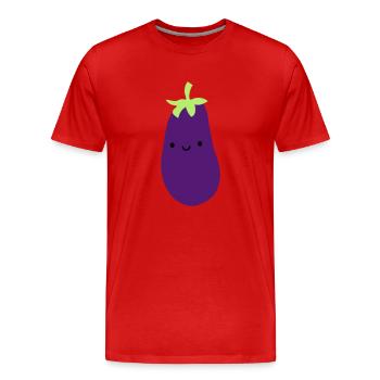 aubergine mit gesicht augen mund niedlich suess ge - Männer Premium Bio T-Shirt - Rot - Vorne - Damien (186cm)