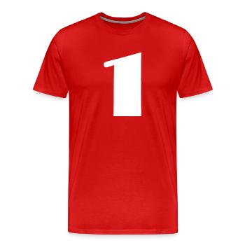 1 JAHR. 1. JUBILÄUM. GEBURTSTAG 1 JAHR. EINS - Männer Premium Bio T-Shirt - Rot - Vorne - Damien (186cm)