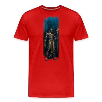 Gardien divin : Anubis avec bâton royal - T-shirt bio Premium Homme - rouge - Devant - Damien (186cm)