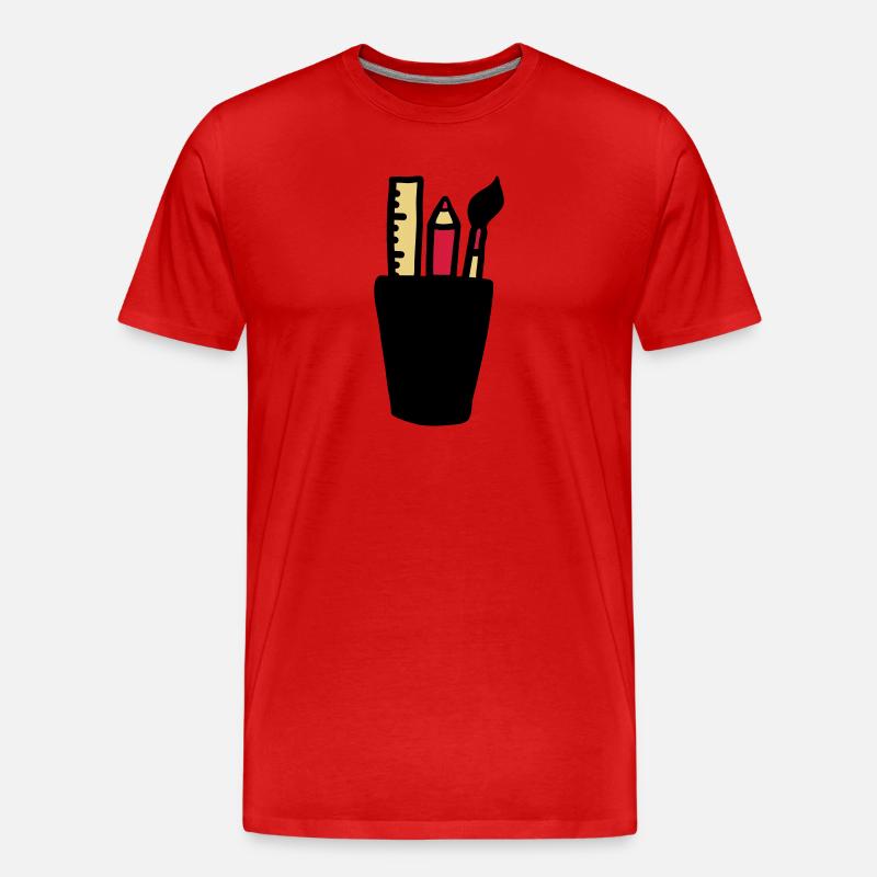 Stift - Pinsel - Lineal - Männer Premium Bio T-Shirt - Rot