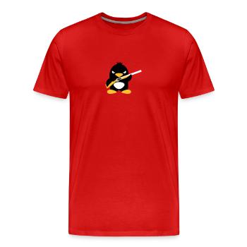 Shotgun Penguin - Männer Premium Bio T-Shirt - Rot - Vorne - Damien (186cm)