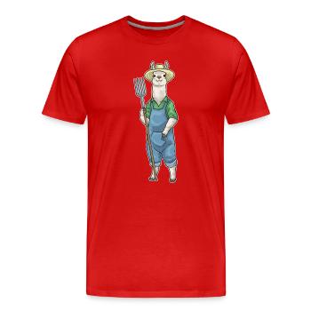 Lama Landwirt Mistgabel Bauernhof - Männer Premium Bio T-Shirt - Rot - Vorne - Damien (186cm)