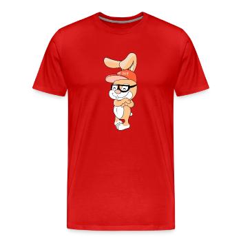 Lapin cool avec capuchon et lunettes - T-shirt bio Premium Homme - rouge - Devant - Damien (186cm)