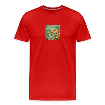 Blumenwiese orange - Männer Premium Bio T-Shirt - Rot - Vorne - Damien (186cm)