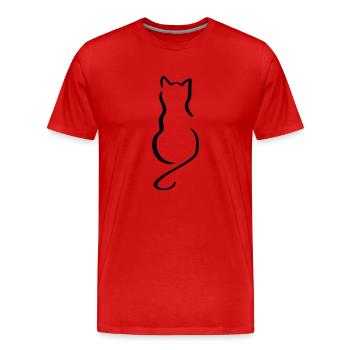 Cat Line Art - Minimaliste - T-shirt bio Premium Homme - rouge - Devant - Damien (186cm)
