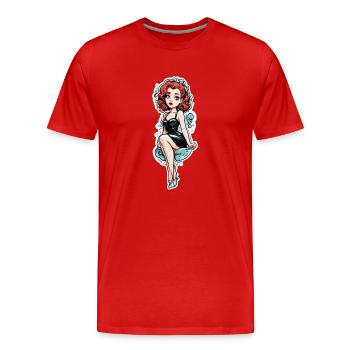 Red Hair Pinup Girl - Männer Premium Bio T-Shirt - Rot - Vorne - Damien (186cm)