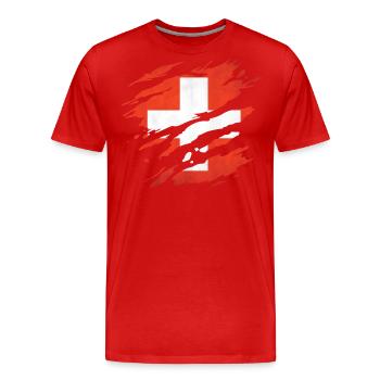 Schweiz - Nationalfahne, Kratzer, Risse - Männer Premium Bio T-Shirt - Rot - Vorne - Damien (186cm)