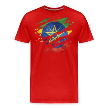 Äthiopien - Nationalfahne, Kratzer, Risse - Männer Premium Bio T-Shirt - Rot - Vorne - Damien (186cm)