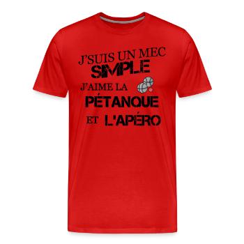 Mec simple humour pétanque - T-shirt bio Premium Homme - rouge - Devant - Damien (186cm)
