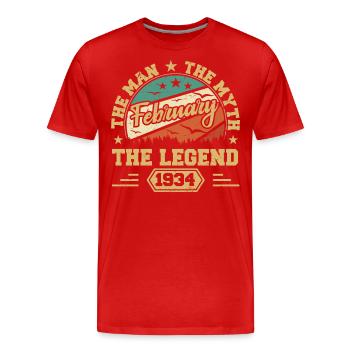 Geburtstagsgeschenk - geboren im Februar 1934 - Männer Premium Bio T-Shirt - Rot - Vorne - Damien (186cm)