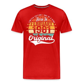 Né en février 1981 - cadeau d'anniversaire - T-shirt bio Premium Homme - rouge - Devant - Damien (186cm)