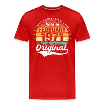 Né en février 1971 - cadeau d'anniversaire - T-shirt bio Premium Homme - rouge - Devant - Damien (186cm)