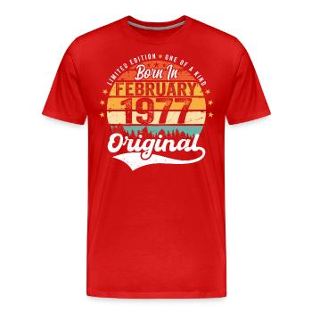 Né en février 1977 - cadeau d'anniversaire - T-shirt bio Premium Homme - rouge - Devant - Damien (186cm)