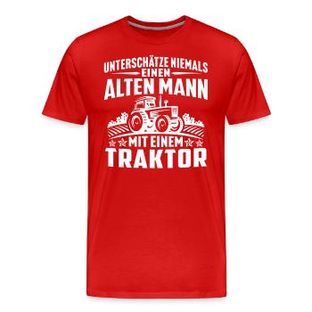 Alten mann mit einem traktor - Männer Premium Bio T-Shirt - Rot - Vorne - Damien (186cm)