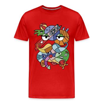 Fraîcheur abstraite des visages géométriques et de la moustache - T-shirt bio Premium Homme - rouge - Devant - Damien (186cm)
