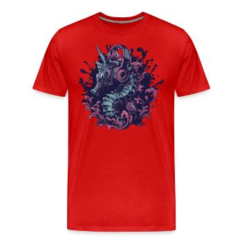 Seahorse unicorn listens to music - Men's Premium Organic T-Shirt - red - Front - Damien (186cm)
