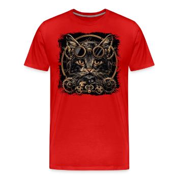 Steampunk Katze - Männer Premium Bio T-Shirt - Rot - Vorne - Damien (186cm)