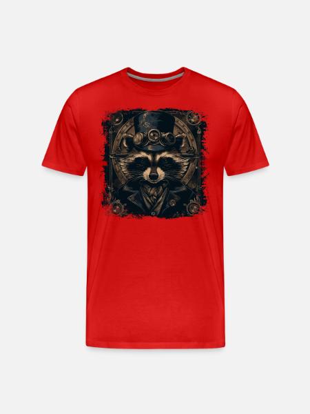 Cooler Steampunk Waschbär - Männer Premium Bio T-Shirt - Rot