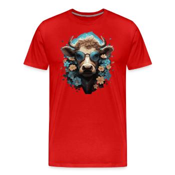 Drôle de vache avec des fleurs - T-shirt bio Premium Homme - rouge - Devant - Damien (186cm)