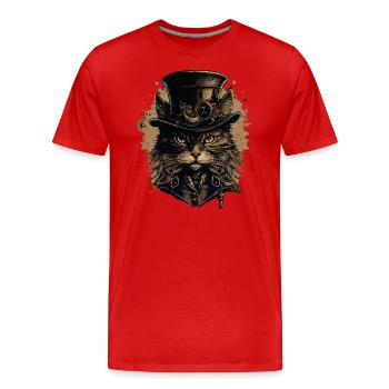 Steampunk Katze - Männer Premium Bio T-Shirt - Rot - Vorne - Damien (186cm)