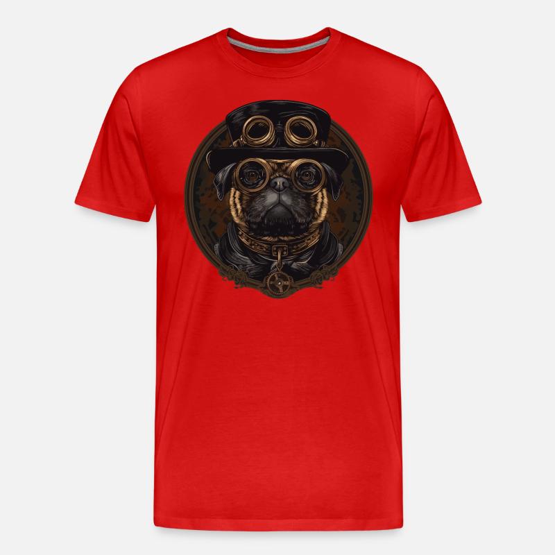 Steampunk Mops Hund - Männer Premium Bio T-Shirt - Rot