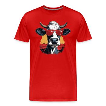 Une vache avec des lunettes de soleil à la montagne - T-shirt bio Premium Homme - rouge - Devant - Damien (186cm)