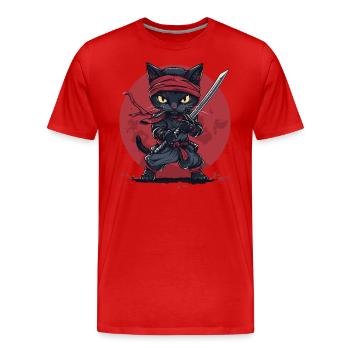 Ninja Cat - Men's Premium Organic T-Shirt - red - Front - Damien (186cm)
